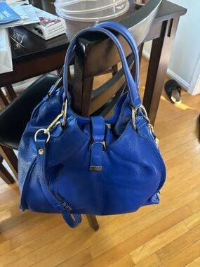 G.I.L.I. Royal Blue Pebbled Leather Shoulder Bag with Gold Hardware
